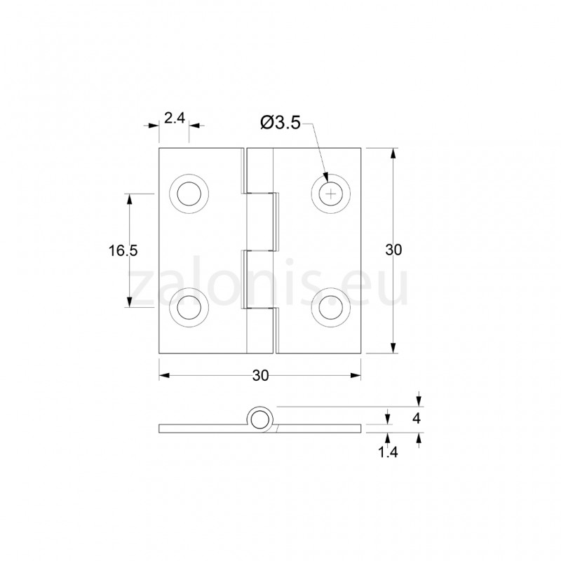 BRASS FLAT HINGE 30x30 ITALY